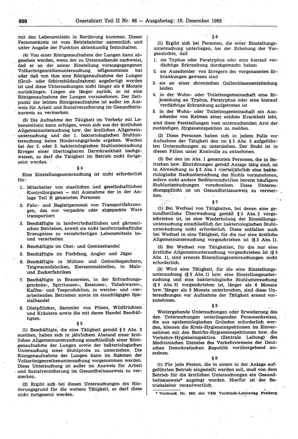 Gesetzblatt (GBl.) der Deutschen Demokratischen Republik (DDR) Teil ⅠⅠ 1969, Seite 600 (GBl. DDR ⅠⅠ 1969, S. 600)