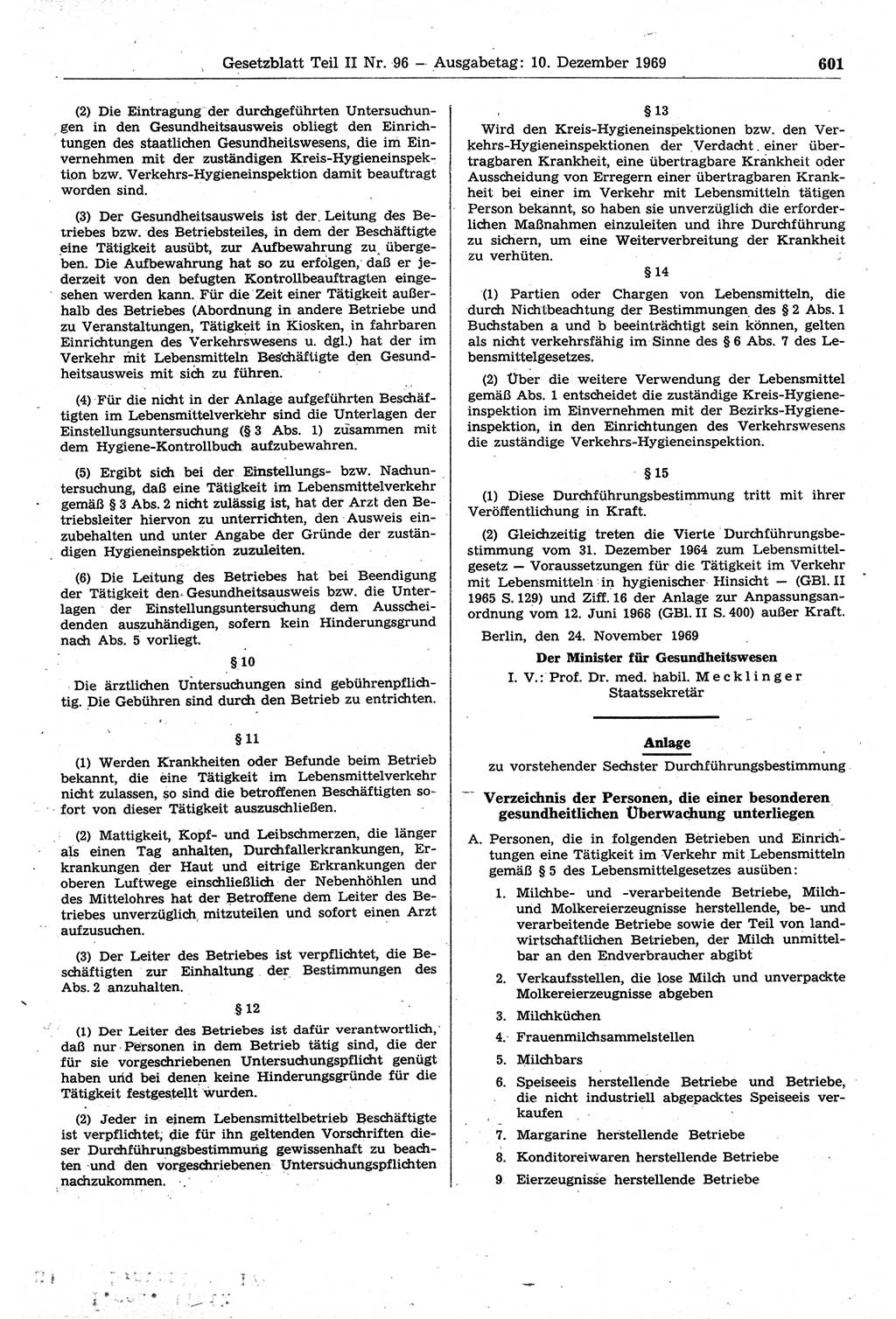 Gesetzblatt (GBl.) der Deutschen Demokratischen Republik (DDR) Teil ⅠⅠ 1969, Seite 601 (GBl. DDR ⅠⅠ 1969, S. 601)