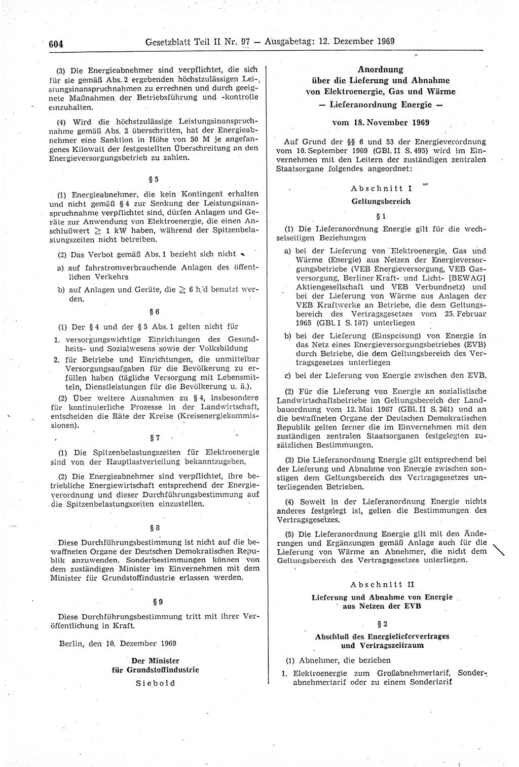 Gesetzblatt (GBl.) der Deutschen Demokratischen Republik (DDR) Teil ⅠⅠ 1969, Seite 604 (GBl. DDR ⅠⅠ 1969, S. 604)