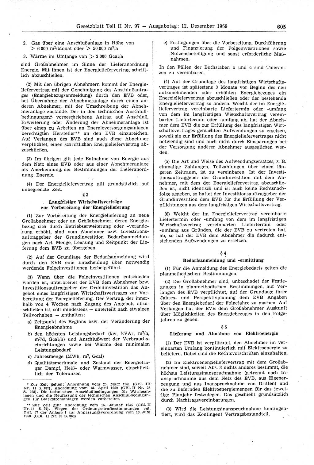 Gesetzblatt (GBl.) der Deutschen Demokratischen Republik (DDR) Teil ⅠⅠ 1969, Seite 605 (GBl. DDR ⅠⅠ 1969, S. 605)