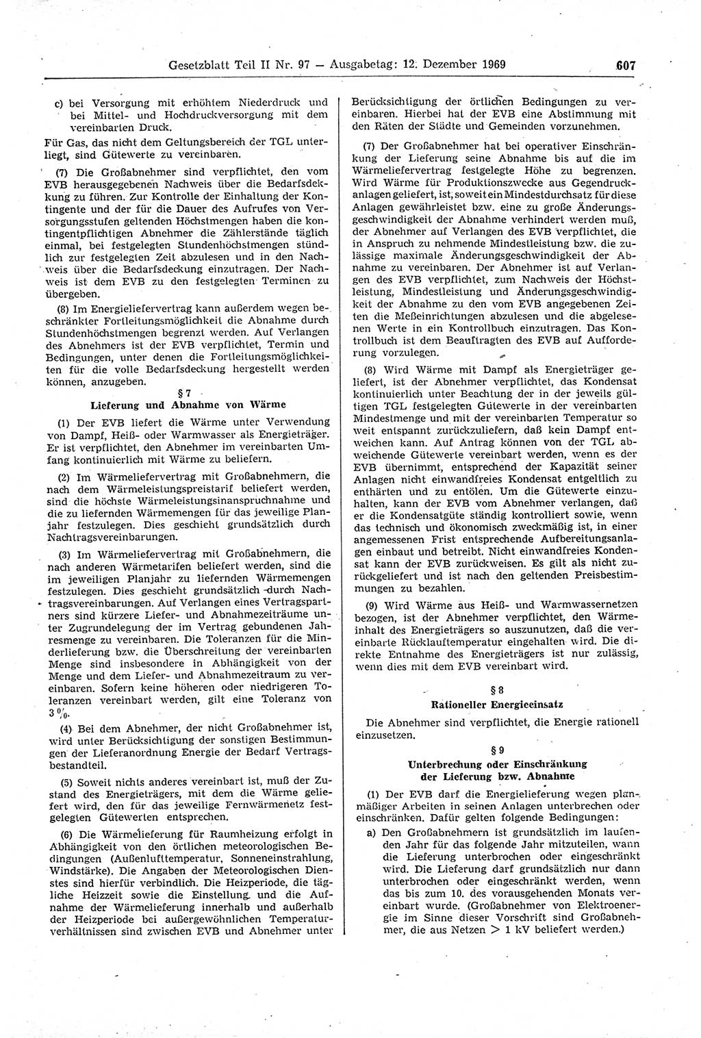 Gesetzblatt (GBl.) der Deutschen Demokratischen Republik (DDR) Teil ⅠⅠ 1969, Seite 607 (GBl. DDR ⅠⅠ 1969, S. 607)