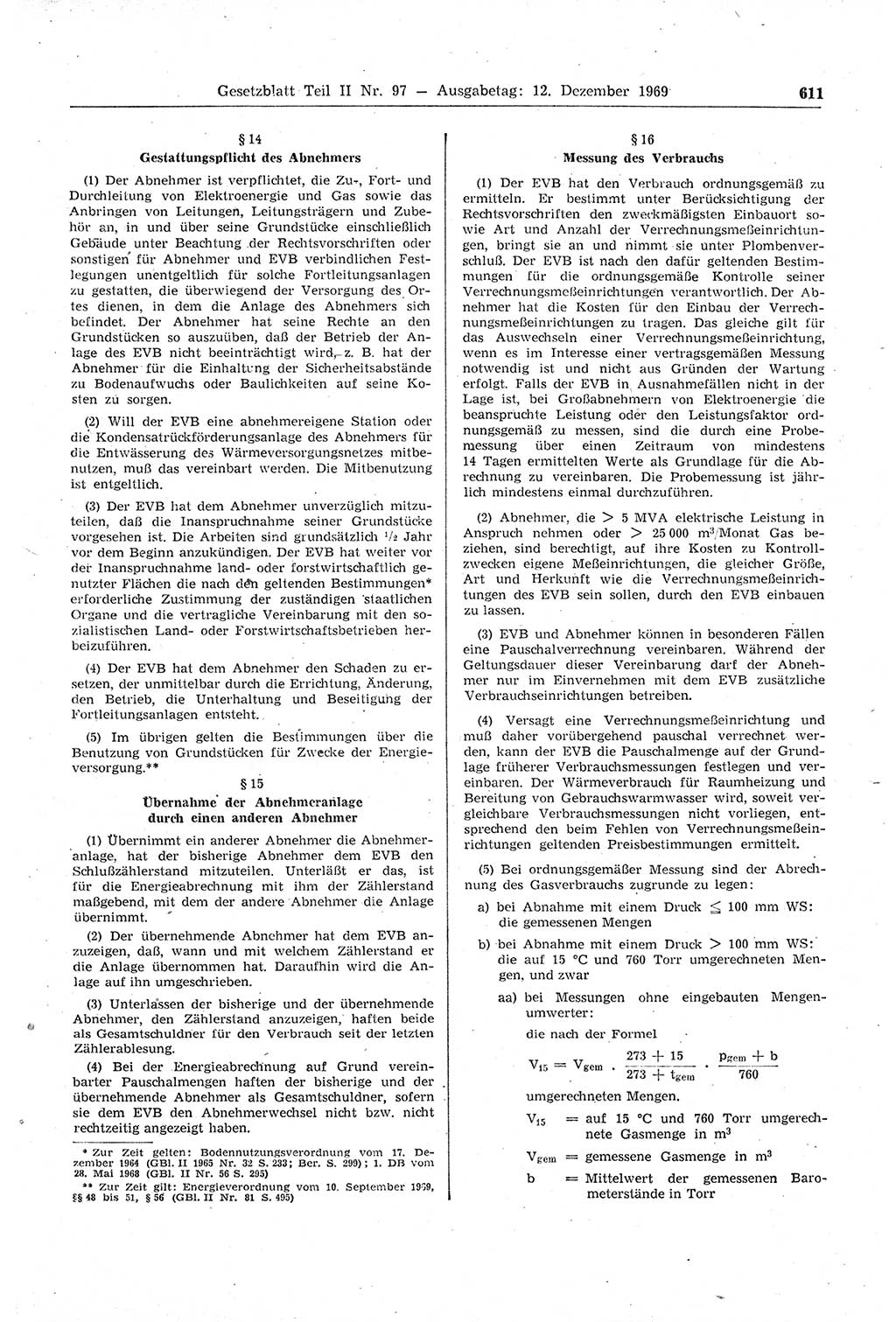 Gesetzblatt (GBl.) der Deutschen Demokratischen Republik (DDR) Teil ⅠⅠ 1969, Seite 611 (GBl. DDR ⅠⅠ 1969, S. 611)
