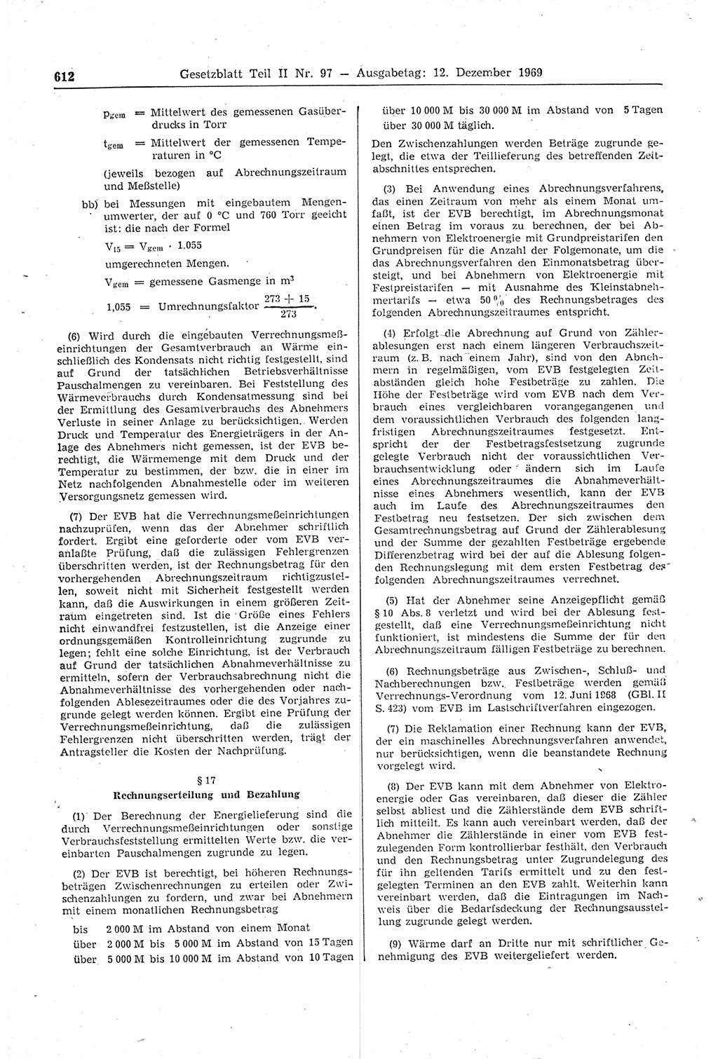 Gesetzblatt (GBl.) der Deutschen Demokratischen Republik (DDR) Teil ⅠⅠ 1969, Seite 612 (GBl. DDR ⅠⅠ 1969, S. 612)