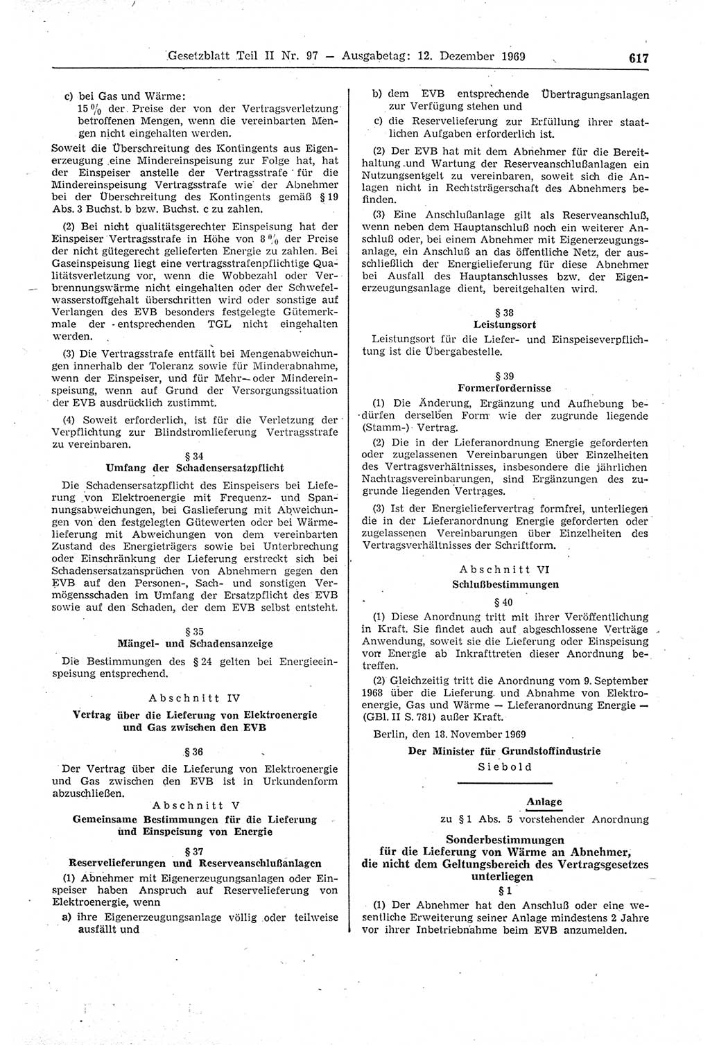 Gesetzblatt (GBl.) der Deutschen Demokratischen Republik (DDR) Teil ⅠⅠ 1969, Seite 617 (GBl. DDR ⅠⅠ 1969, S. 617)
