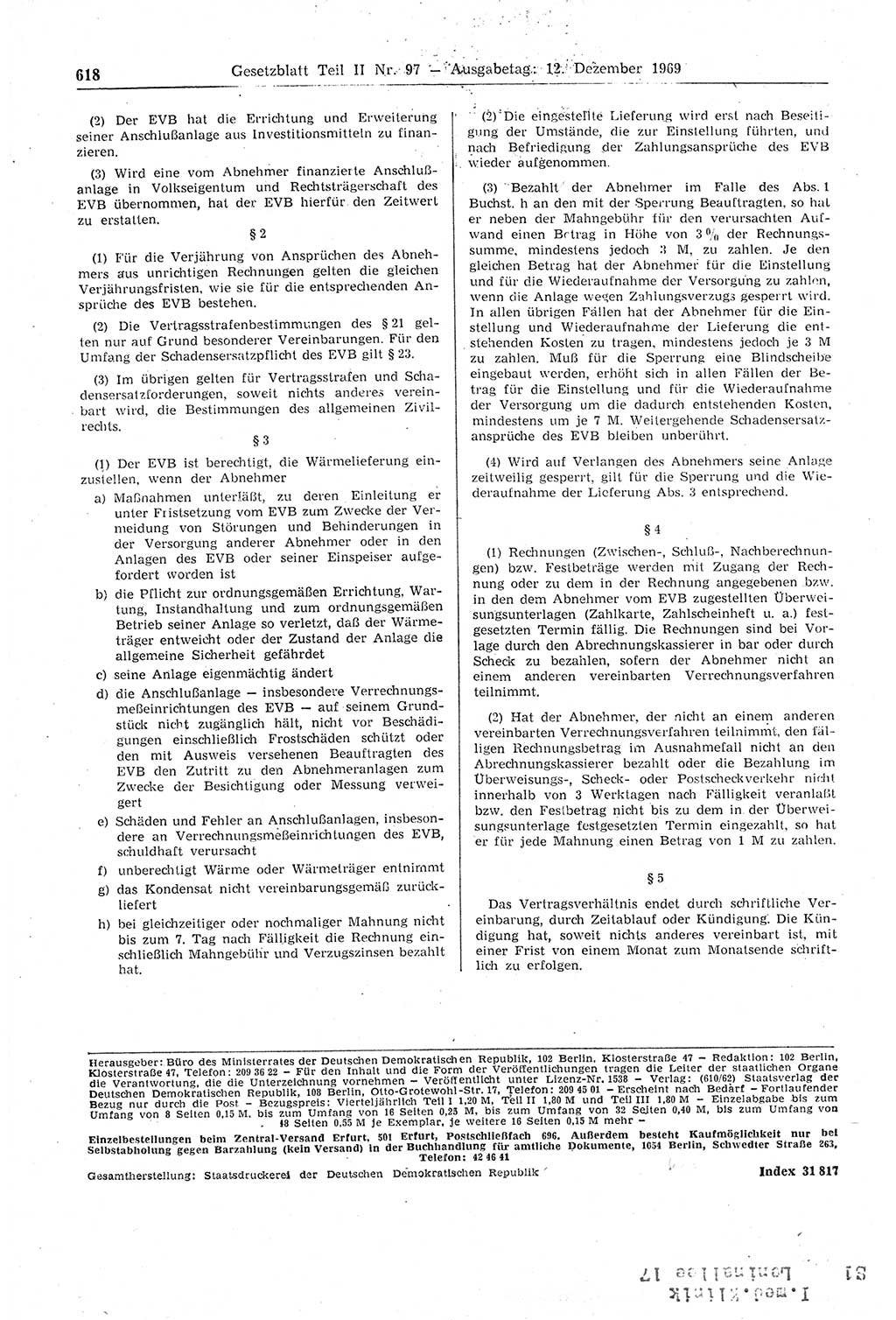 Gesetzblatt (GBl.) der Deutschen Demokratischen Republik (DDR) Teil ⅠⅠ 1969, Seite 618 (GBl. DDR ⅠⅠ 1969, S. 618)