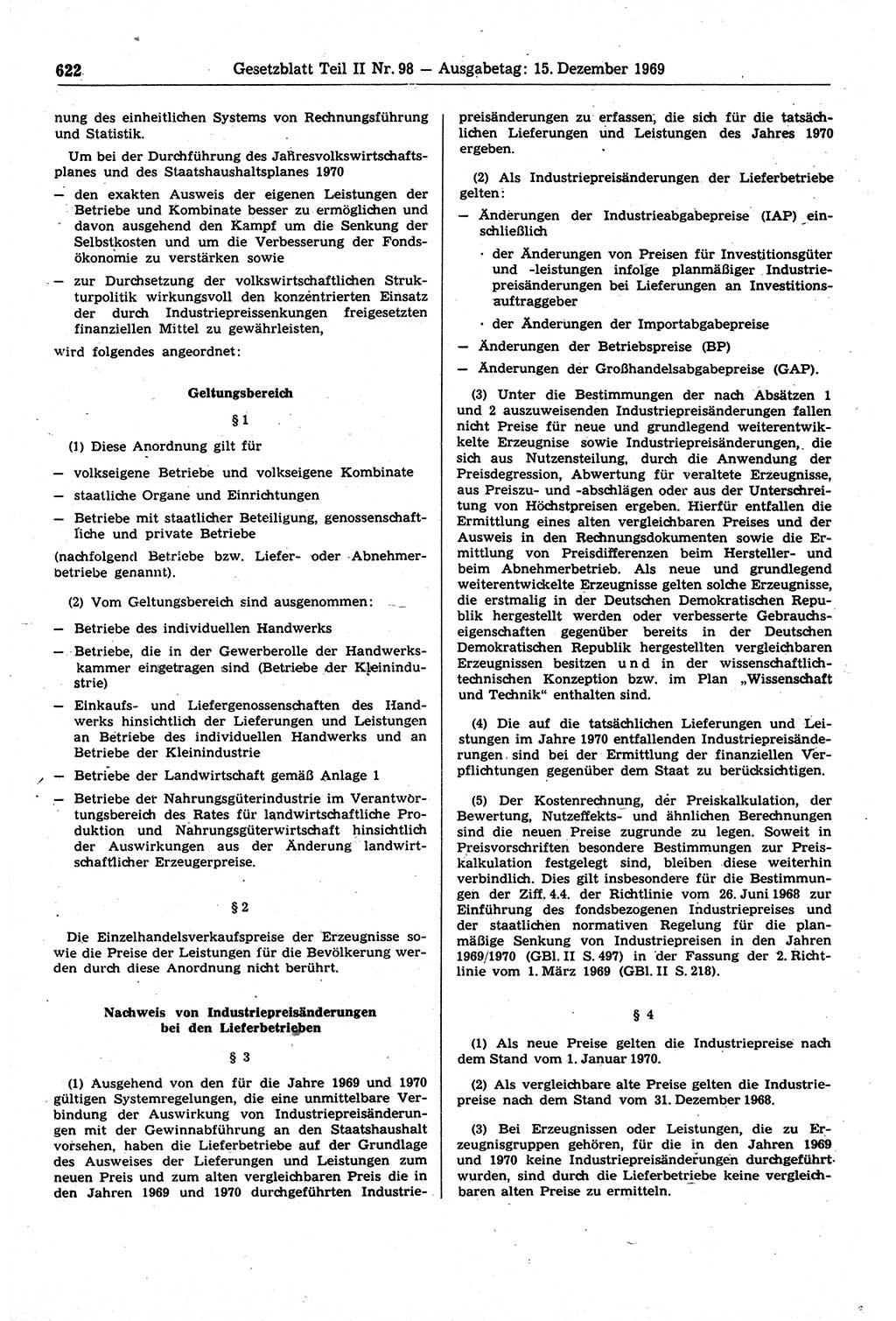 Gesetzblatt (GBl.) der Deutschen Demokratischen Republik (DDR) Teil ⅠⅠ 1969, Seite 622 (GBl. DDR ⅠⅠ 1969, S. 622)