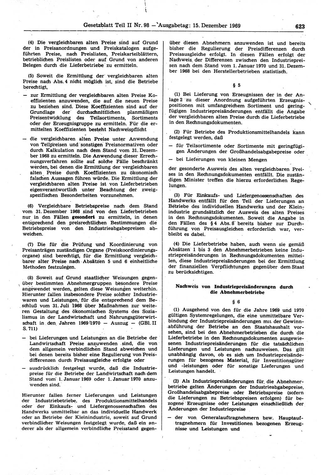 Gesetzblatt (GBl.) der Deutschen Demokratischen Republik (DDR) Teil ⅠⅠ 1969, Seite 623 (GBl. DDR ⅠⅠ 1969, S. 623)