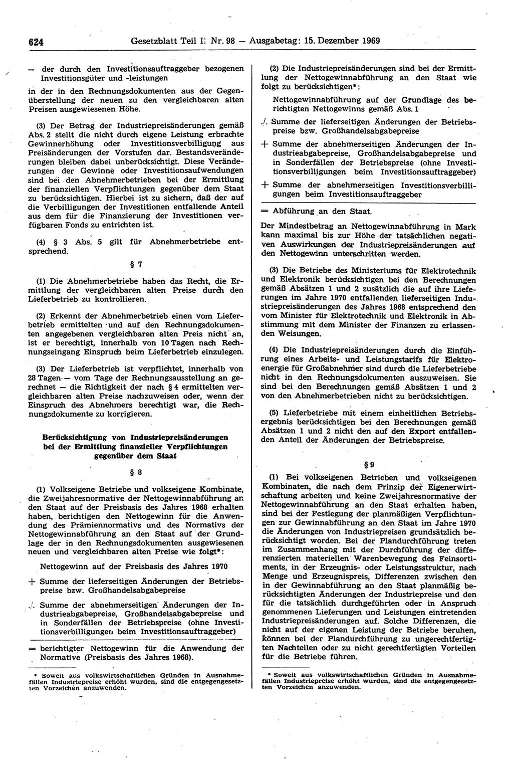 Gesetzblatt (GBl.) der Deutschen Demokratischen Republik (DDR) Teil ⅠⅠ 1969, Seite 624 (GBl. DDR ⅠⅠ 1969, S. 624)