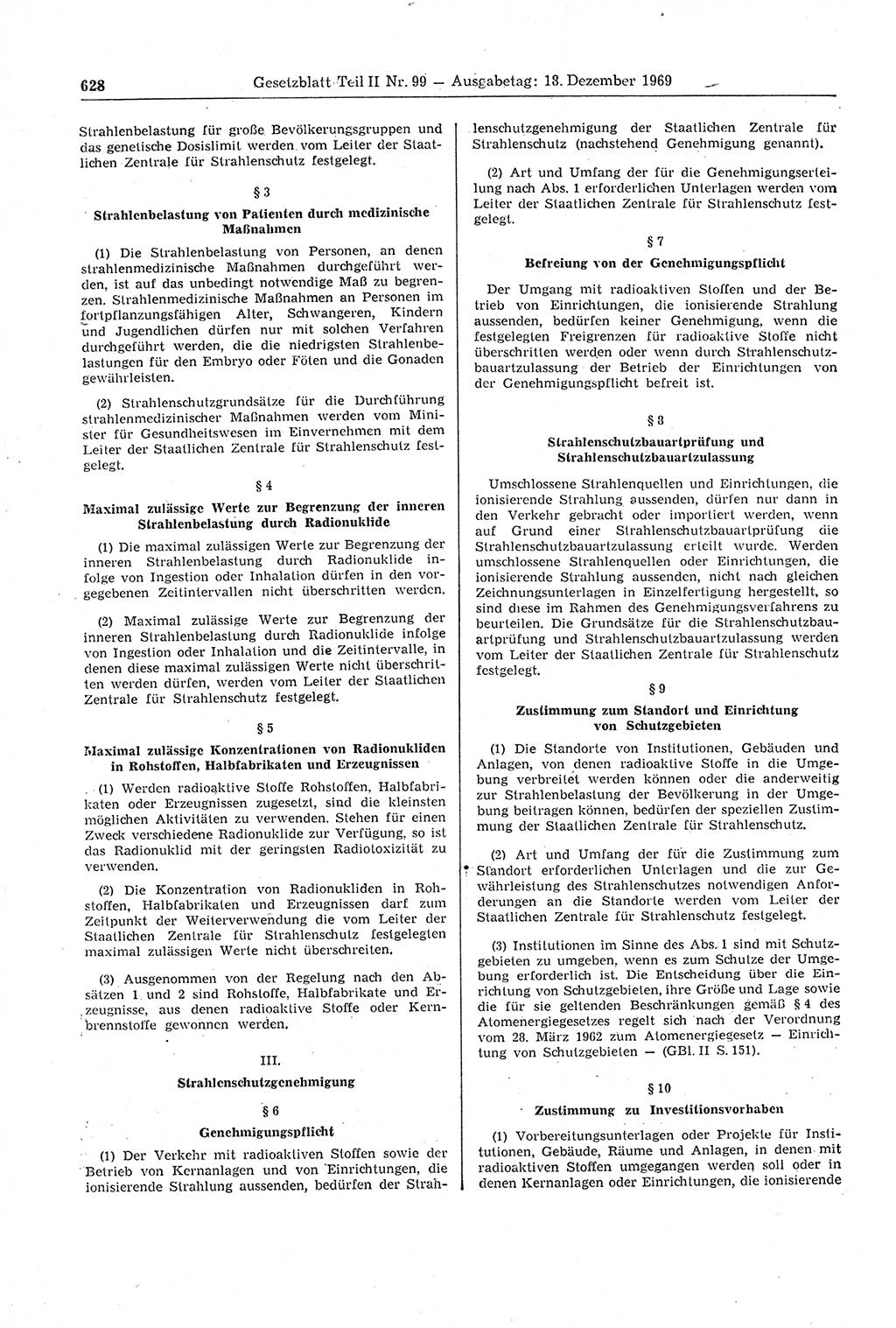 Gesetzblatt (GBl.) der Deutschen Demokratischen Republik (DDR) Teil ⅠⅠ 1969, Seite 628 (GBl. DDR ⅠⅠ 1969, S. 628)