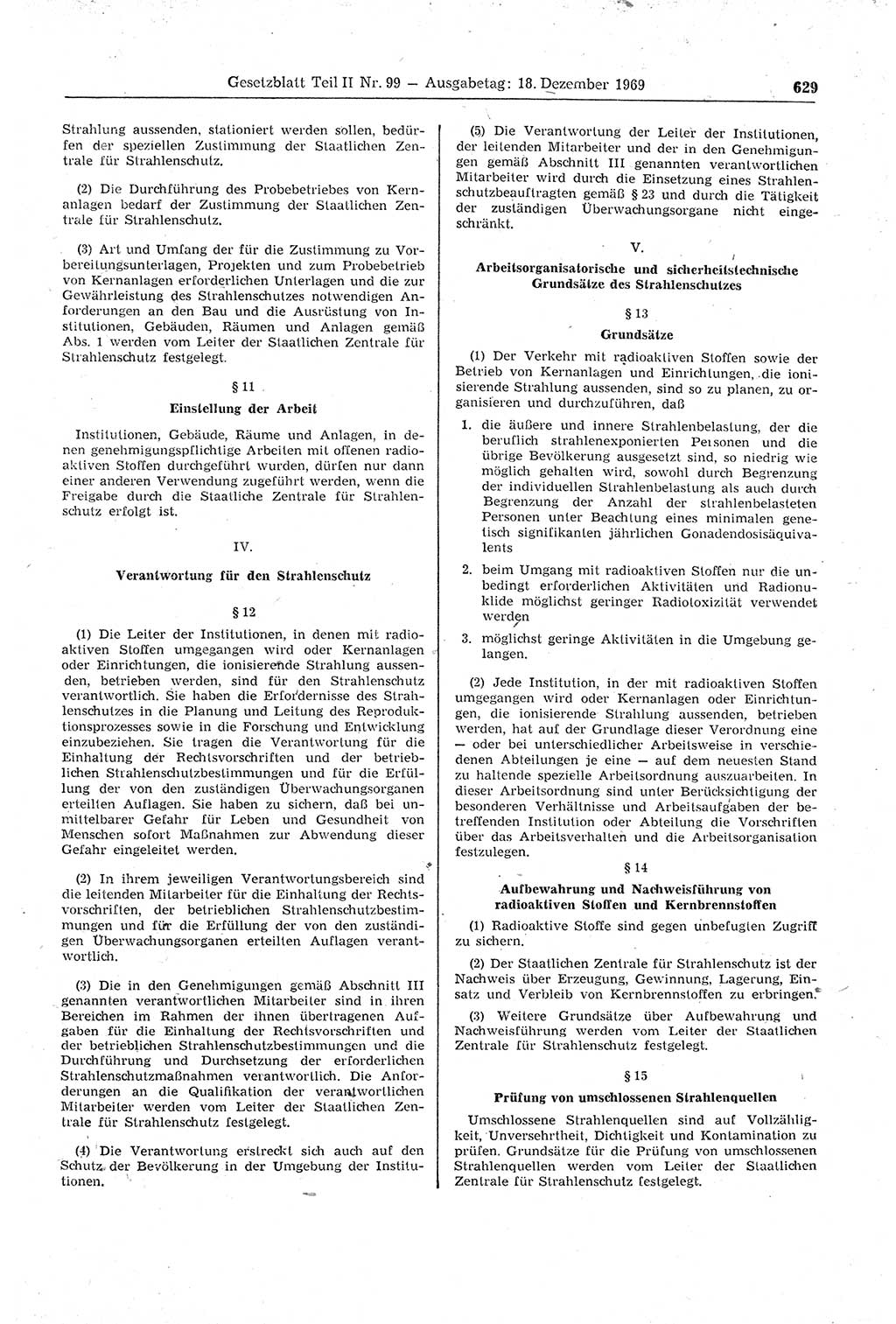 Gesetzblatt (GBl.) der Deutschen Demokratischen Republik (DDR) Teil ⅠⅠ 1969, Seite 629 (GBl. DDR ⅠⅠ 1969, S. 629)