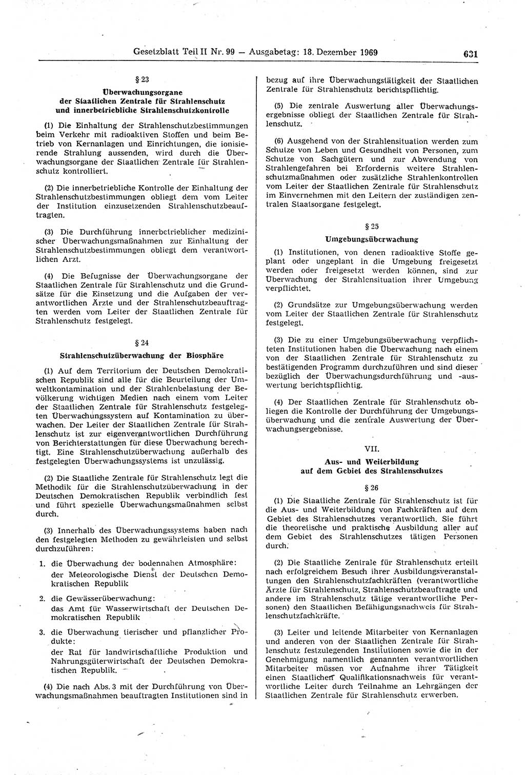 Gesetzblatt (GBl.) der Deutschen Demokratischen Republik (DDR) Teil ⅠⅠ 1969, Seite 631 (GBl. DDR ⅠⅠ 1969, S. 631)