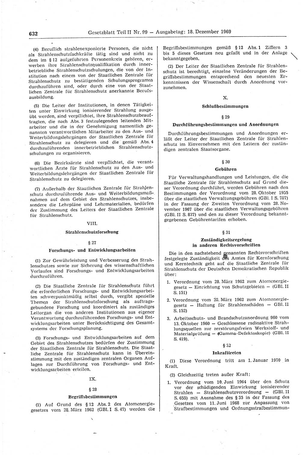Gesetzblatt (GBl.) der Deutschen Demokratischen Republik (DDR) Teil ⅠⅠ 1969, Seite 632 (GBl. DDR ⅠⅠ 1969, S. 632)