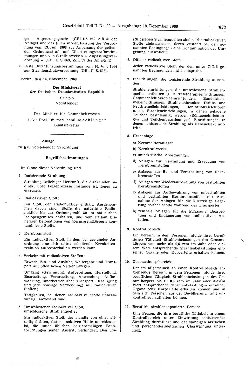 Gesetzblatt (GBl.) der Deutschen Demokratischen Republik (DDR) Teil ⅠⅠ 1969, Seite 633 (GBl. DDR ⅠⅠ 1969, S. 633)