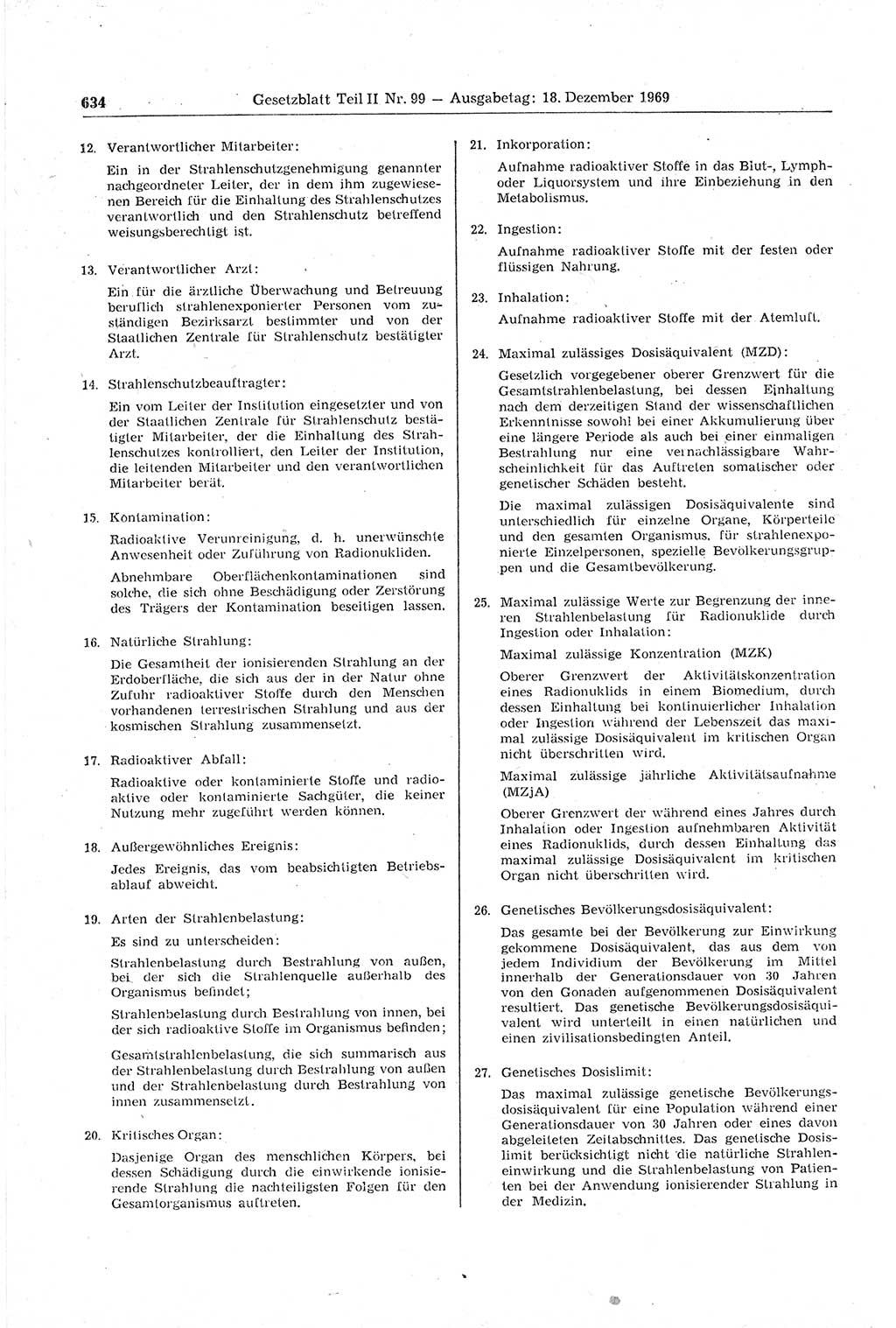 Gesetzblatt (GBl.) der Deutschen Demokratischen Republik (DDR) Teil ⅠⅠ 1969, Seite 634 (GBl. DDR ⅠⅠ 1969, S. 634)