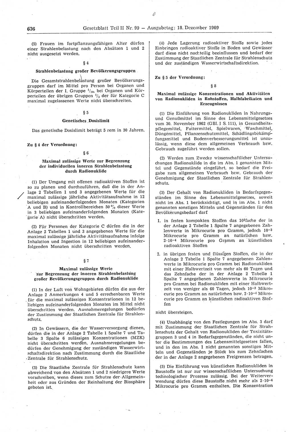 Gesetzblatt (GBl.) der Deutschen Demokratischen Republik (DDR) Teil ⅠⅠ 1969, Seite 636 (GBl. DDR ⅠⅠ 1969, S. 636)