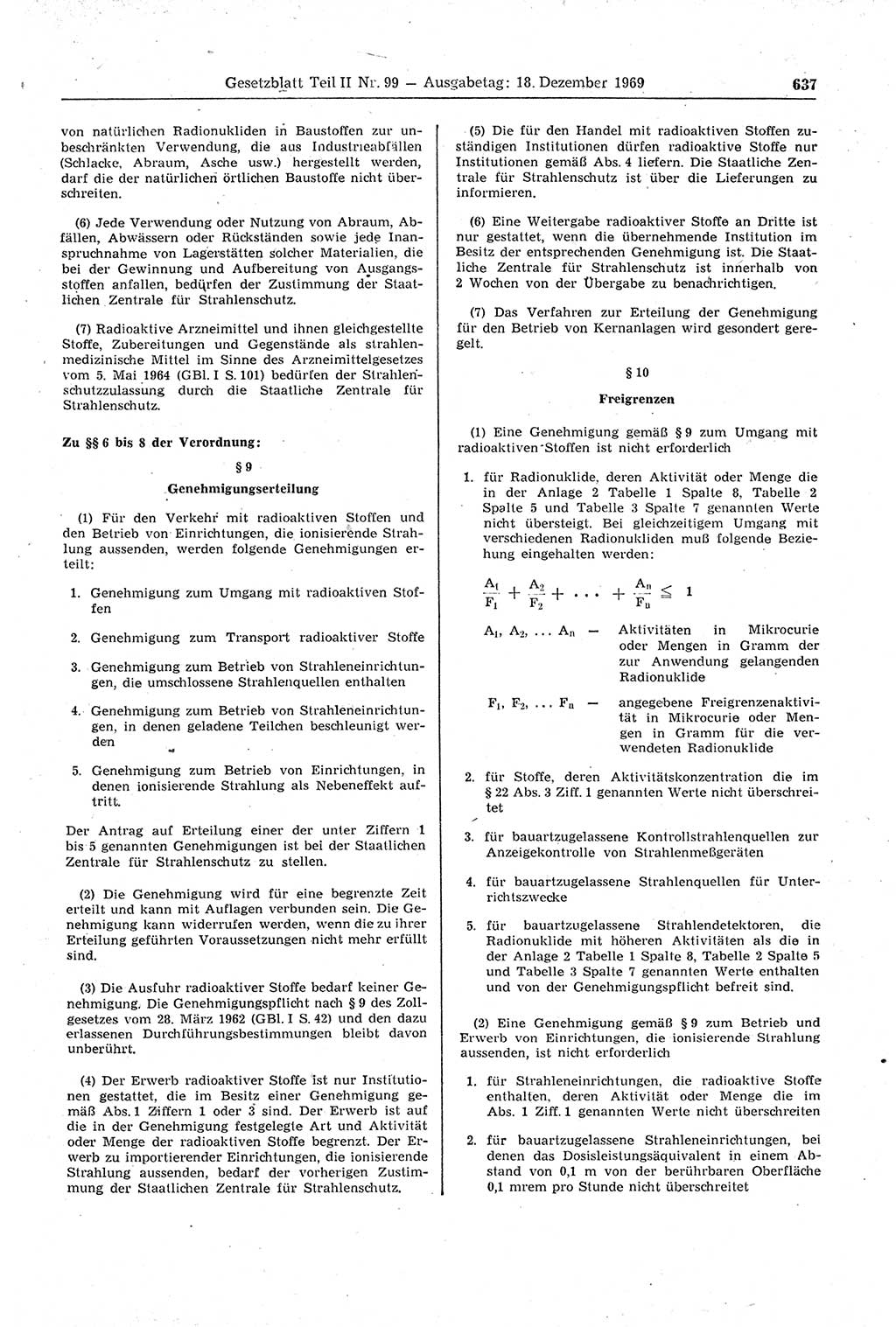 Gesetzblatt (GBl.) der Deutschen Demokratischen Republik (DDR) Teil ⅠⅠ 1969, Seite 637 (GBl. DDR ⅠⅠ 1969, S. 637)