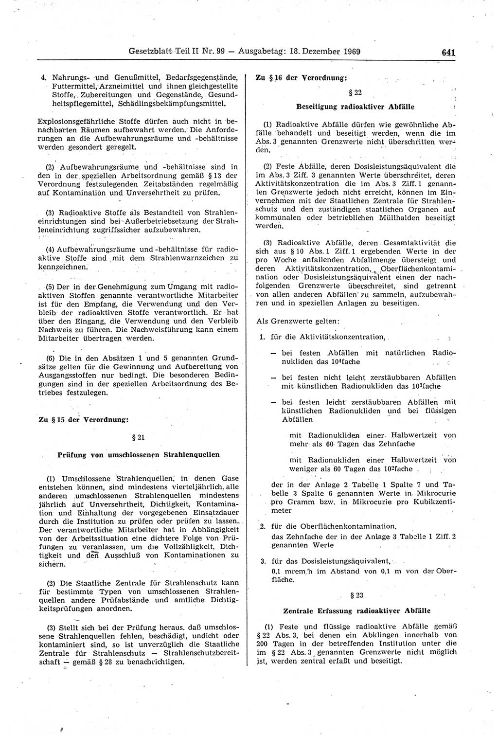 Gesetzblatt (GBl.) der Deutschen Demokratischen Republik (DDR) Teil ⅠⅠ 1969, Seite 641 (GBl. DDR ⅠⅠ 1969, S. 641)