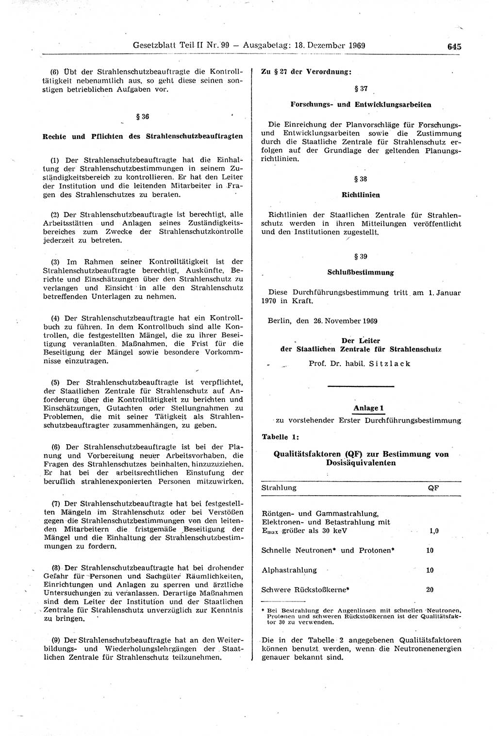 Gesetzblatt (GBl.) der Deutschen Demokratischen Republik (DDR) Teil ⅠⅠ 1969, Seite 645 (GBl. DDR ⅠⅠ 1969, S. 645)