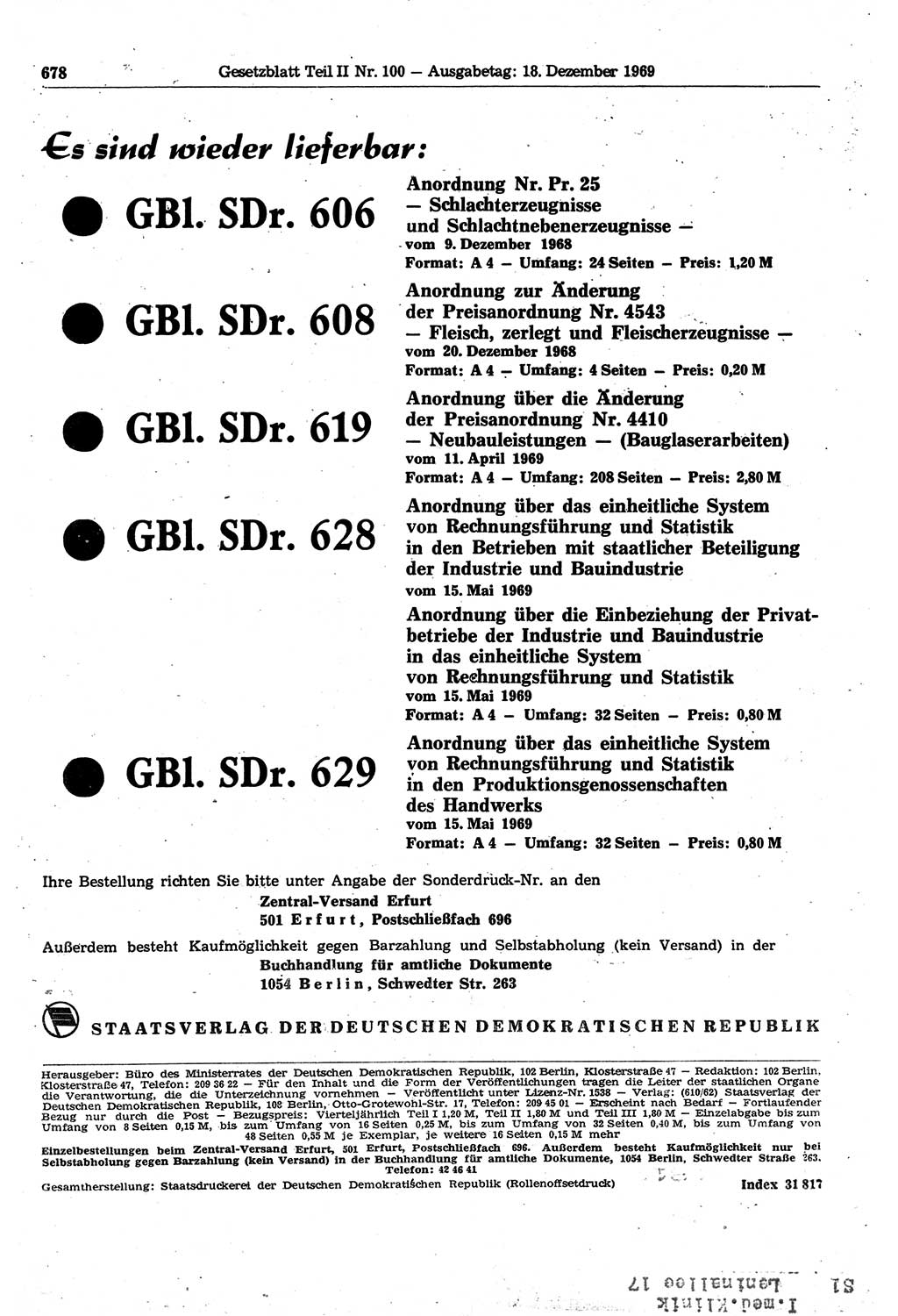 Gesetzblatt (GBl.) der Deutschen Demokratischen Republik (DDR) Teil ⅠⅠ 1969, Seite 678 (GBl. DDR ⅠⅠ 1969, S. 678)