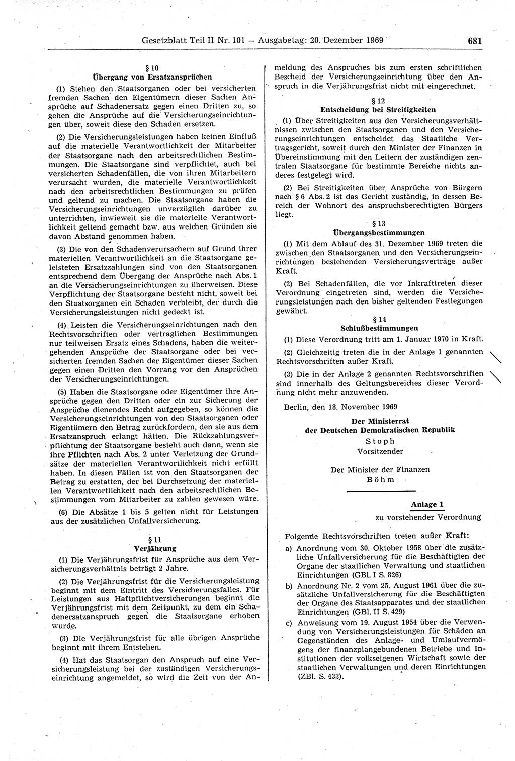 Gesetzblatt (GBl.) der Deutschen Demokratischen Republik (DDR) Teil ⅠⅠ 1969, Seite 681 (GBl. DDR ⅠⅠ 1969, S. 681)