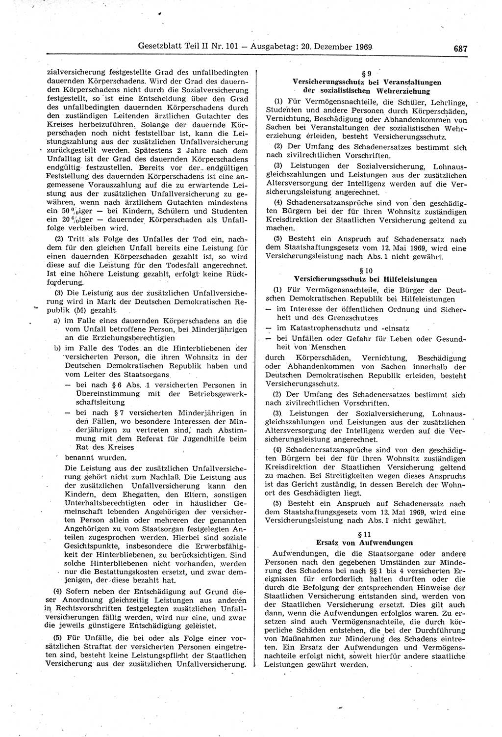 Gesetzblatt (GBl.) der Deutschen Demokratischen Republik (DDR) Teil ⅠⅠ 1969, Seite 687 (GBl. DDR ⅠⅠ 1969, S. 687)