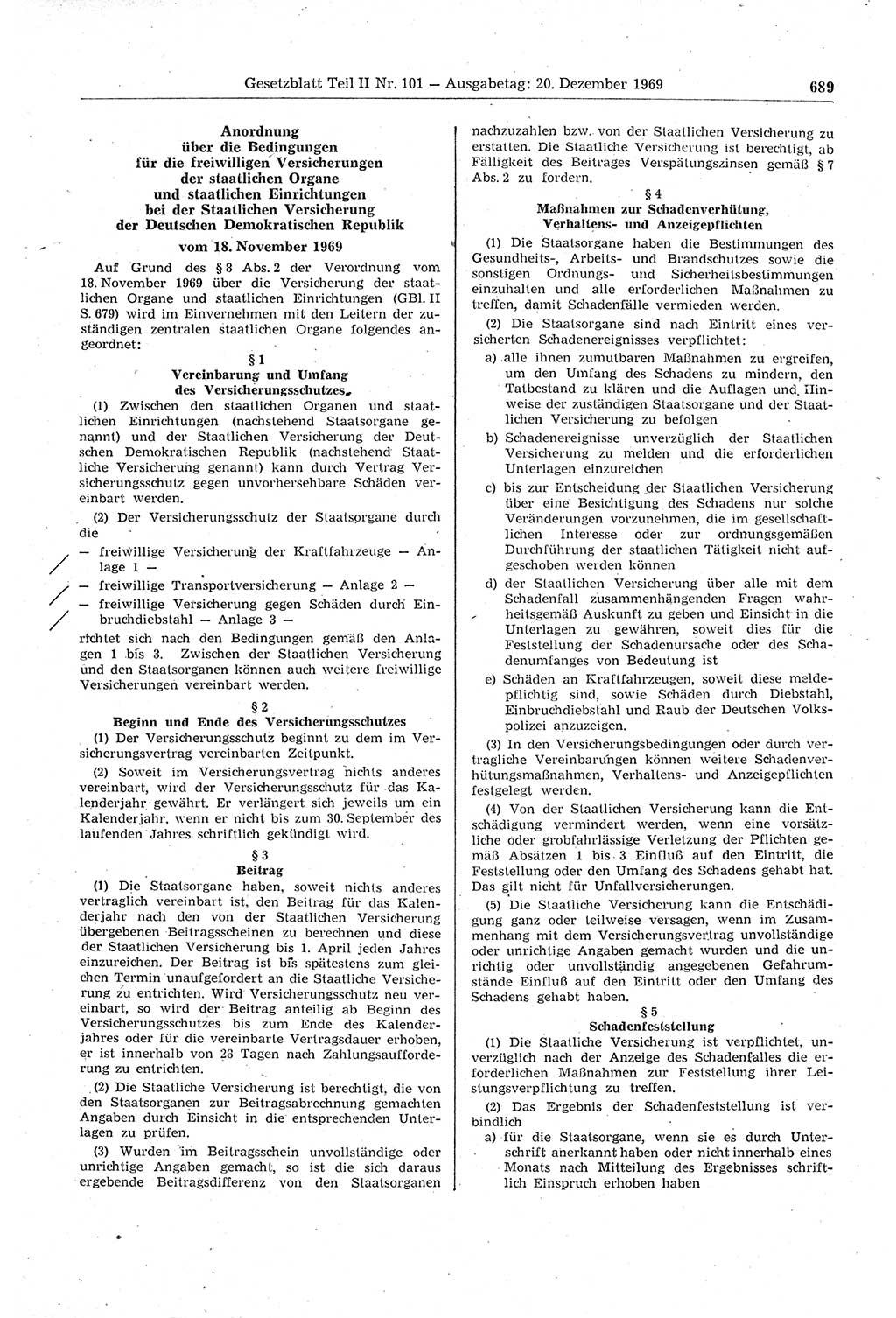 Gesetzblatt (GBl.) der Deutschen Demokratischen Republik (DDR) Teil ⅠⅠ 1969, Seite 689 (GBl. DDR ⅠⅠ 1969, S. 689)