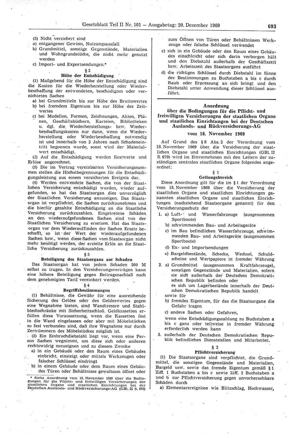 Gesetzblatt (GBl.) der Deutschen Demokratischen Republik (DDR) Teil ⅠⅠ 1969, Seite 693 (GBl. DDR ⅠⅠ 1969, S. 693)