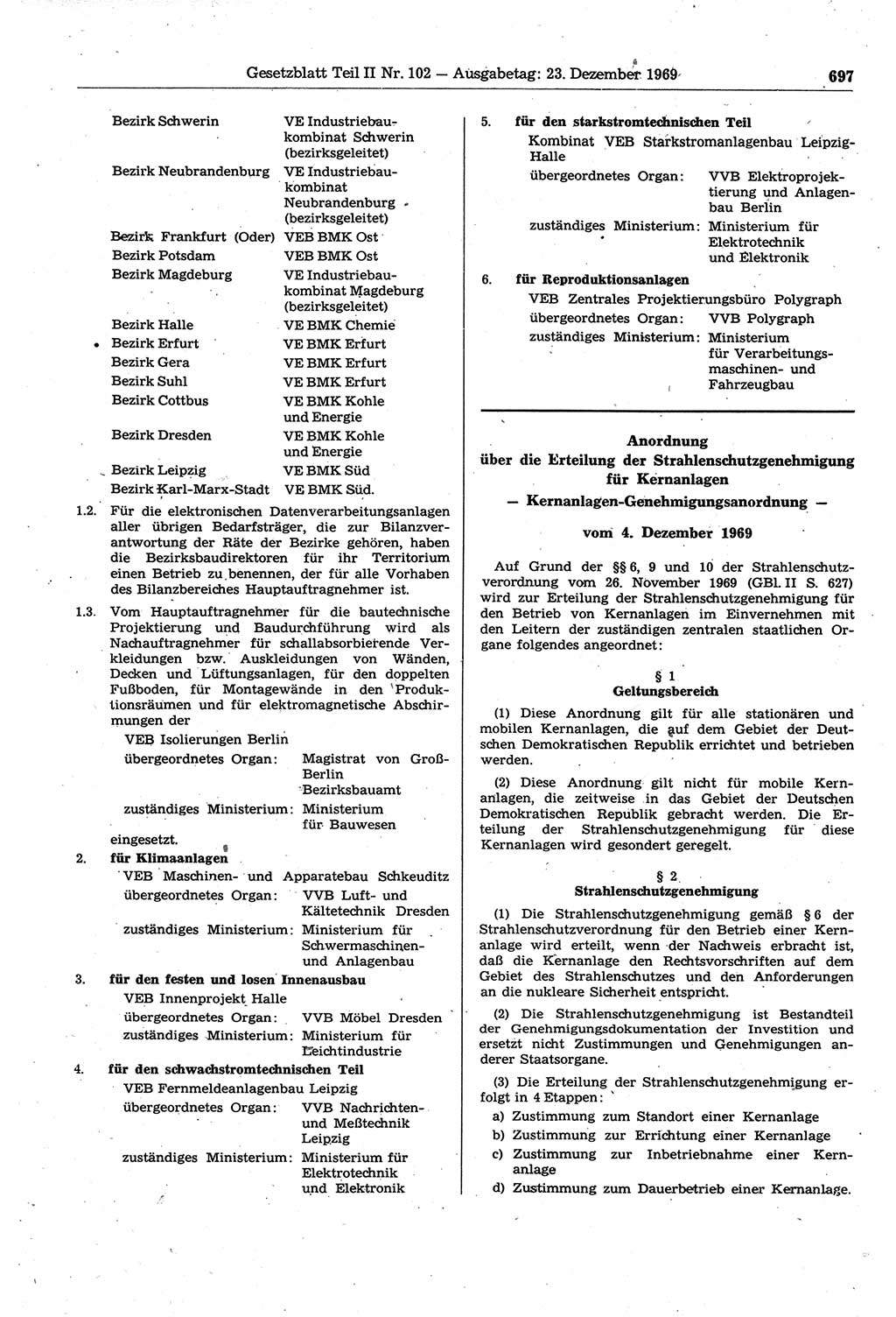 Gesetzblatt (GBl.) der Deutschen Demokratischen Republik (DDR) Teil ⅠⅠ 1969, Seite 697 (GBl. DDR ⅠⅠ 1969, S. 697)