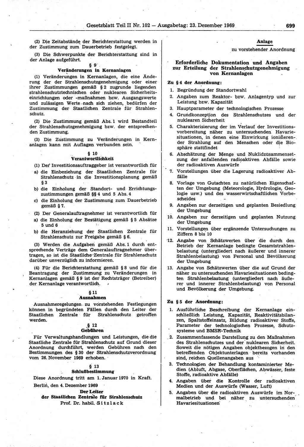 Gesetzblatt (GBl.) der Deutschen Demokratischen Republik (DDR) Teil ⅠⅠ 1969, Seite 699 (GBl. DDR ⅠⅠ 1969, S. 699)