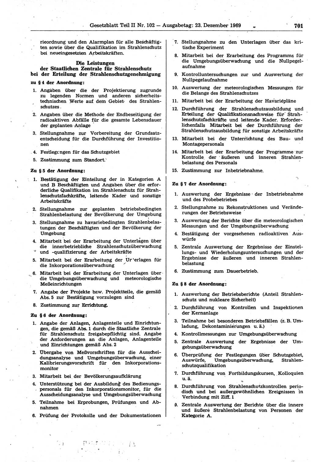 Gesetzblatt (GBl.) der Deutschen Demokratischen Republik (DDR) Teil ⅠⅠ 1969, Seite 701 (GBl. DDR ⅠⅠ 1969, S. 701)