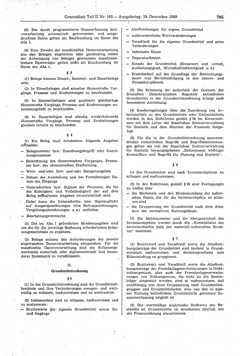 Gesetzblatt (GBl.) der Deutschen Demokratischen Republik (DDR) Teil ⅠⅠ 1969, Seite 705 (GBl. DDR ⅠⅠ 1969, S. 705)