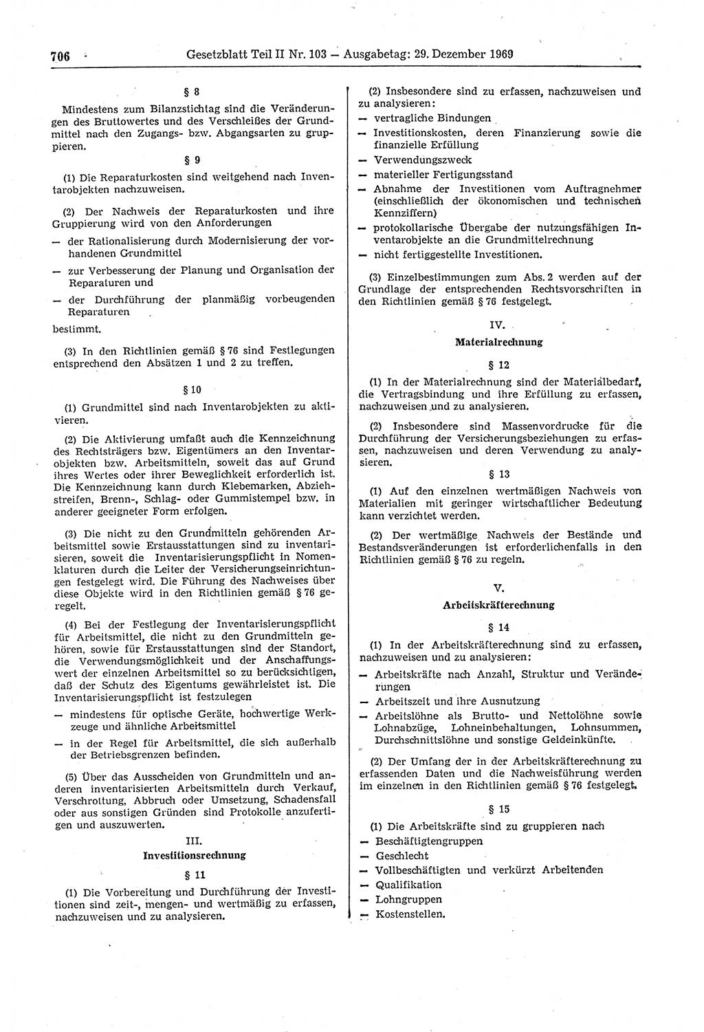 Gesetzblatt (GBl.) der Deutschen Demokratischen Republik (DDR) Teil ⅠⅠ 1969, Seite 706 (GBl. DDR ⅠⅠ 1969, S. 706)