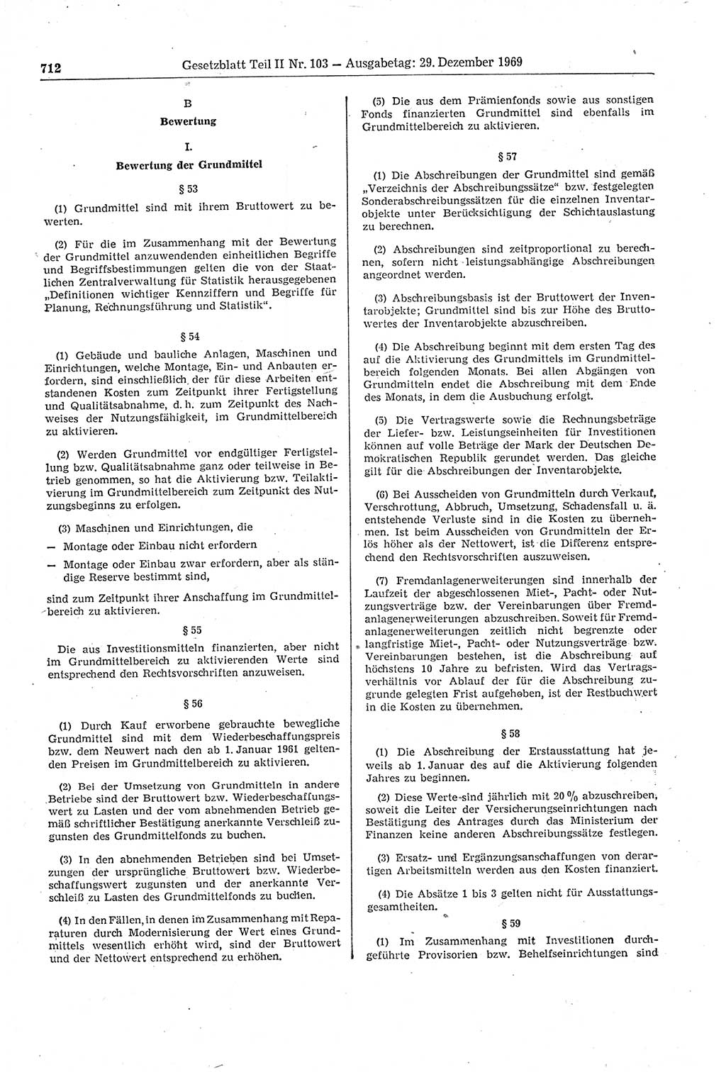 Gesetzblatt (GBl.) der Deutschen Demokratischen Republik (DDR) Teil ⅠⅠ 1969, Seite 712 (GBl. DDR ⅠⅠ 1969, S. 712)