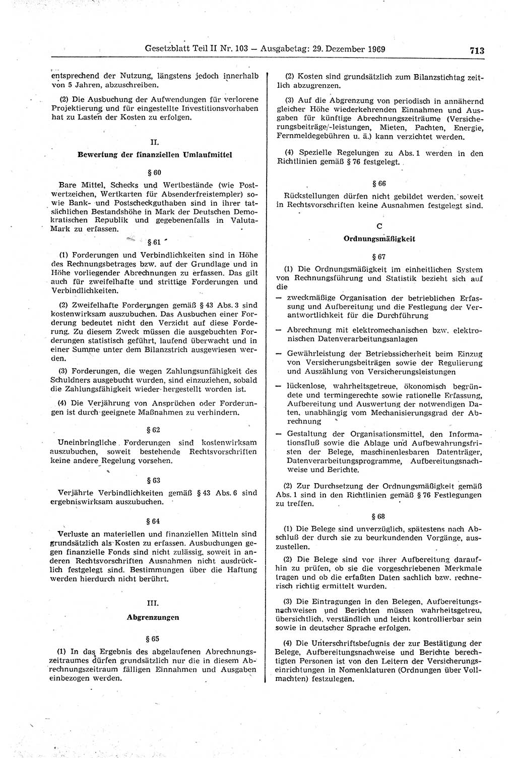 Gesetzblatt (GBl.) der Deutschen Demokratischen Republik (DDR) Teil ⅠⅠ 1969, Seite 713 (GBl. DDR ⅠⅠ 1969, S. 713)