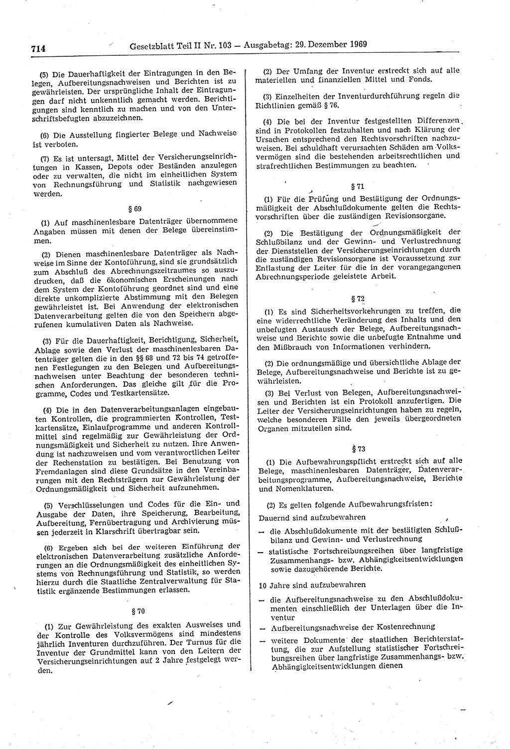 Gesetzblatt (GBl.) der Deutschen Demokratischen Republik (DDR) Teil ⅠⅠ 1969, Seite 714 (GBl. DDR ⅠⅠ 1969, S. 714)
