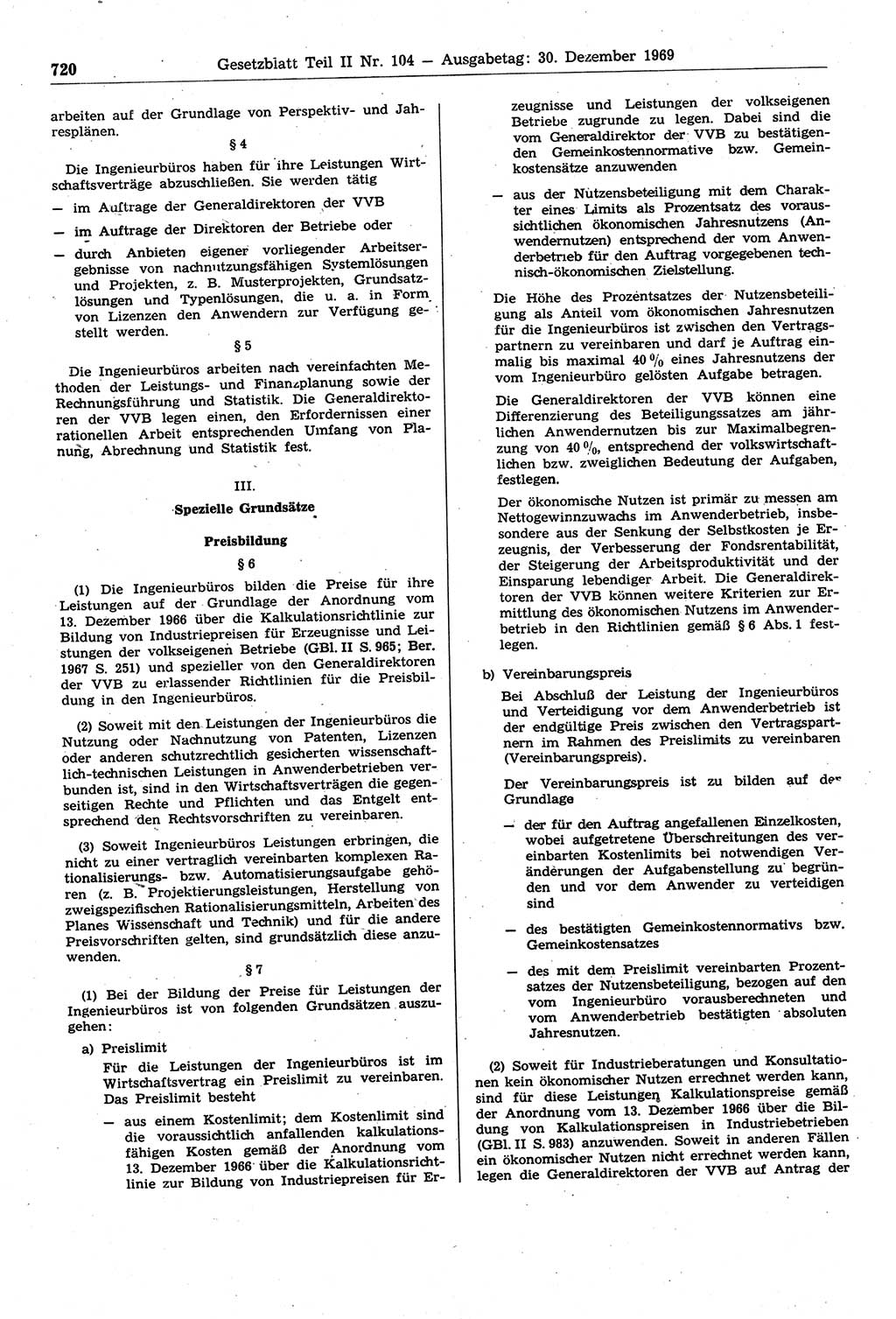 Gesetzblatt (GBl.) der Deutschen Demokratischen Republik (DDR) Teil ⅠⅠ 1969, Seite 720 (GBl. DDR ⅠⅠ 1969, S. 720)