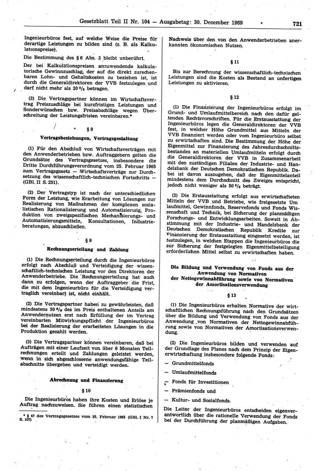 Gesetzblatt (GBl.) der Deutschen Demokratischen Republik (DDR) Teil ⅠⅠ 1969, Seite 721 (GBl. DDR ⅠⅠ 1969, S. 721)