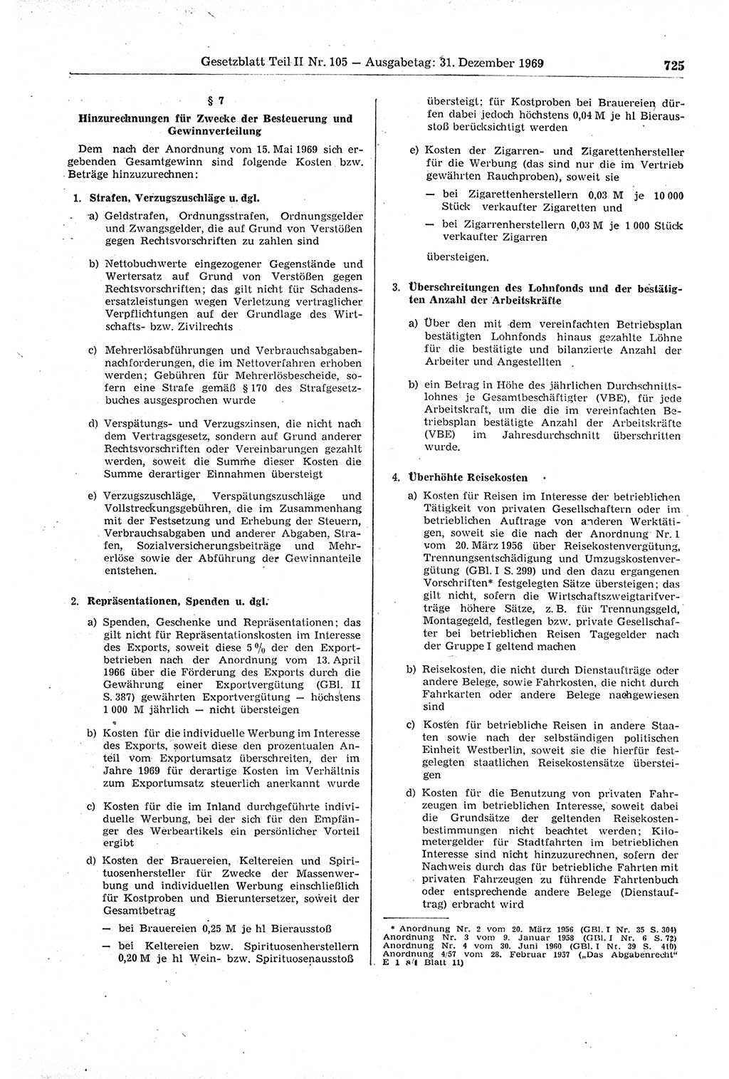 Gesetzblatt (GBl.) der Deutschen Demokratischen Republik (DDR) Teil ⅠⅠ 1969, Seite 725 (GBl. DDR ⅠⅠ 1969, S. 725)