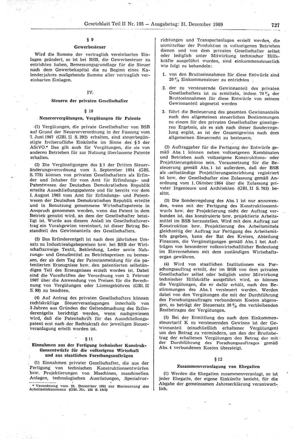 Gesetzblatt (GBl.) der Deutschen Demokratischen Republik (DDR) Teil ⅠⅠ 1969, Seite 727 (GBl. DDR ⅠⅠ 1969, S. 727)