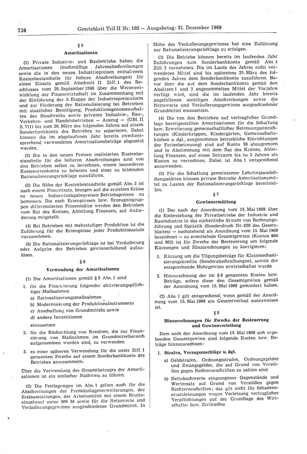 Gesetzblatt (GBl.) der Deutschen Demokratischen Republik (DDR) Teil ⅠⅠ 1969, Seite 736 (GBl. DDR ⅠⅠ 1969, S. 736)