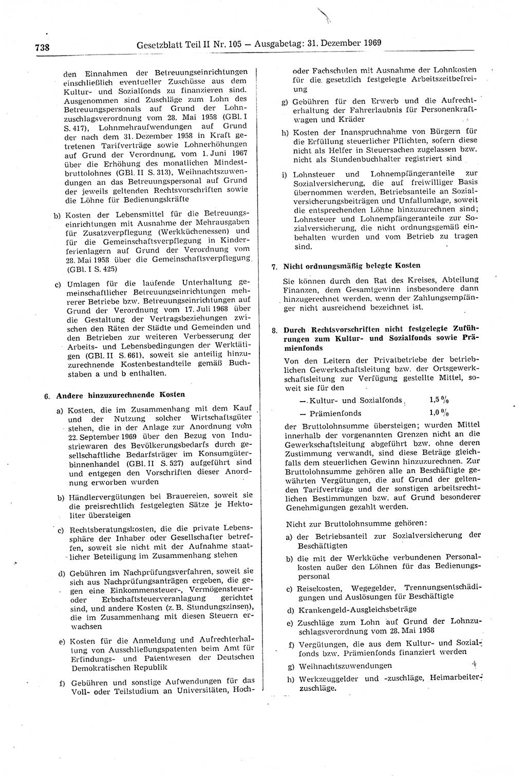 Gesetzblatt (GBl.) der Deutschen Demokratischen Republik (DDR) Teil ⅠⅠ 1969, Seite 738 (GBl. DDR ⅠⅠ 1969, S. 738)