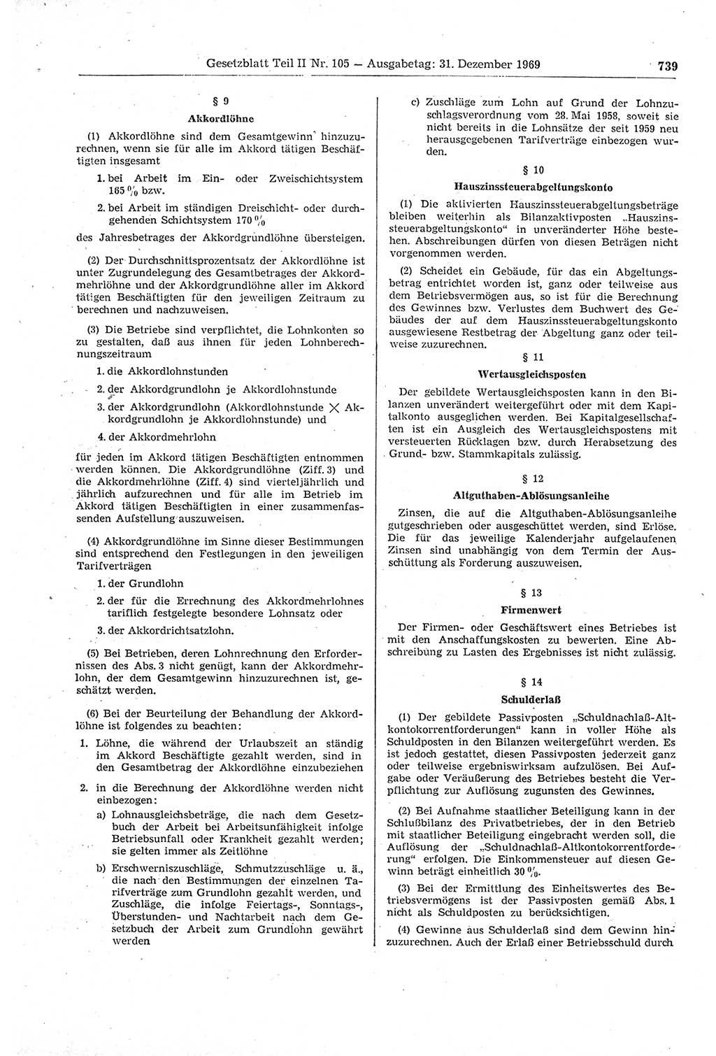 Gesetzblatt (GBl.) der Deutschen Demokratischen Republik (DDR) Teil ⅠⅠ 1969, Seite 739 (GBl. DDR ⅠⅠ 1969, S. 739)