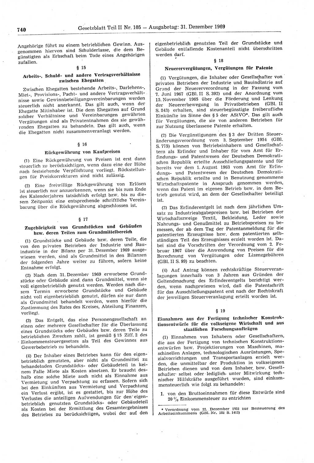 Gesetzblatt (GBl.) der Deutschen Demokratischen Republik (DDR) Teil ⅠⅠ 1969, Seite 740 (GBl. DDR ⅠⅠ 1969, S. 740)