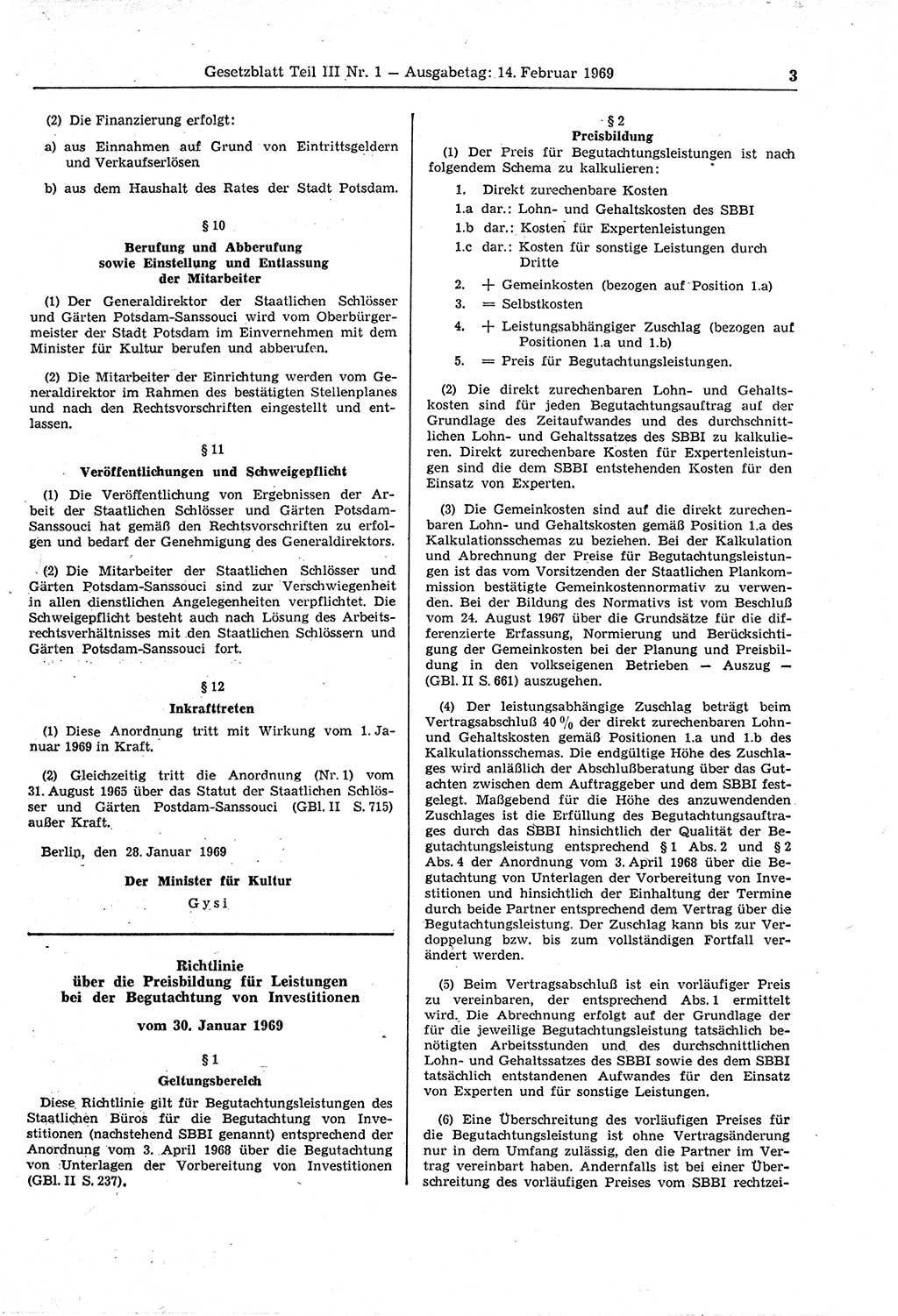Gesetzblatt (GBl.) der Deutschen Demokratischen Republik (DDR) Teil ⅠⅠⅠ 1969, Seite 3 (GBl. DDR ⅠⅠⅠ 1969, S. 3)