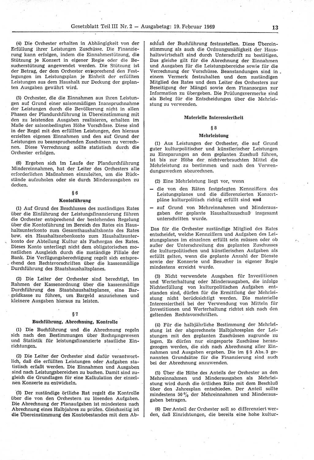 Gesetzblatt (GBl.) der Deutschen Demokratischen Republik (DDR) Teil ⅠⅠⅠ 1969, Seite 13 (GBl. DDR ⅠⅠⅠ 1969, S. 13)