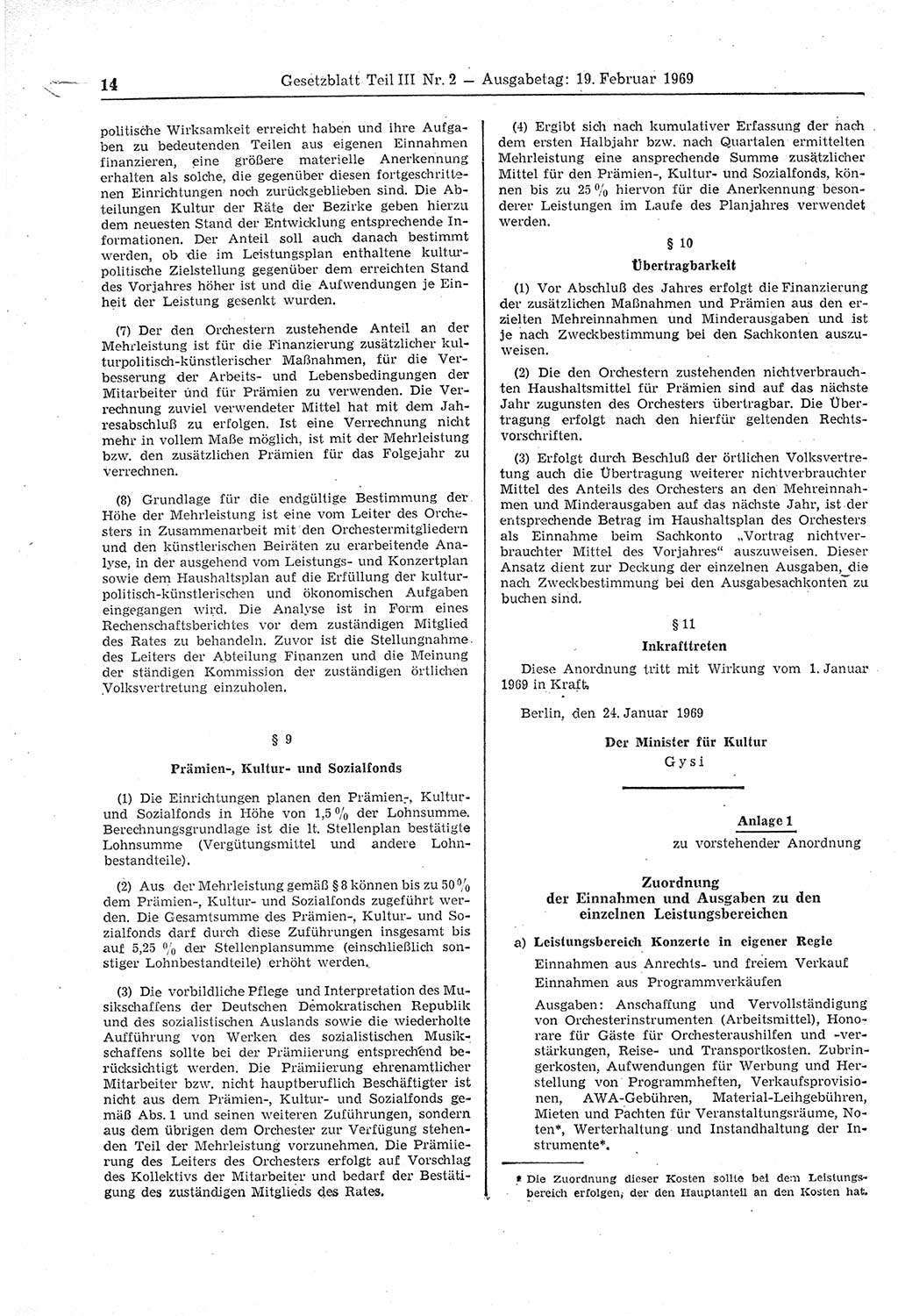Gesetzblatt (GBl.) der Deutschen Demokratischen Republik (DDR) Teil ⅠⅠⅠ 1969, Seite 14 (GBl. DDR ⅠⅠⅠ 1969, S. 14)