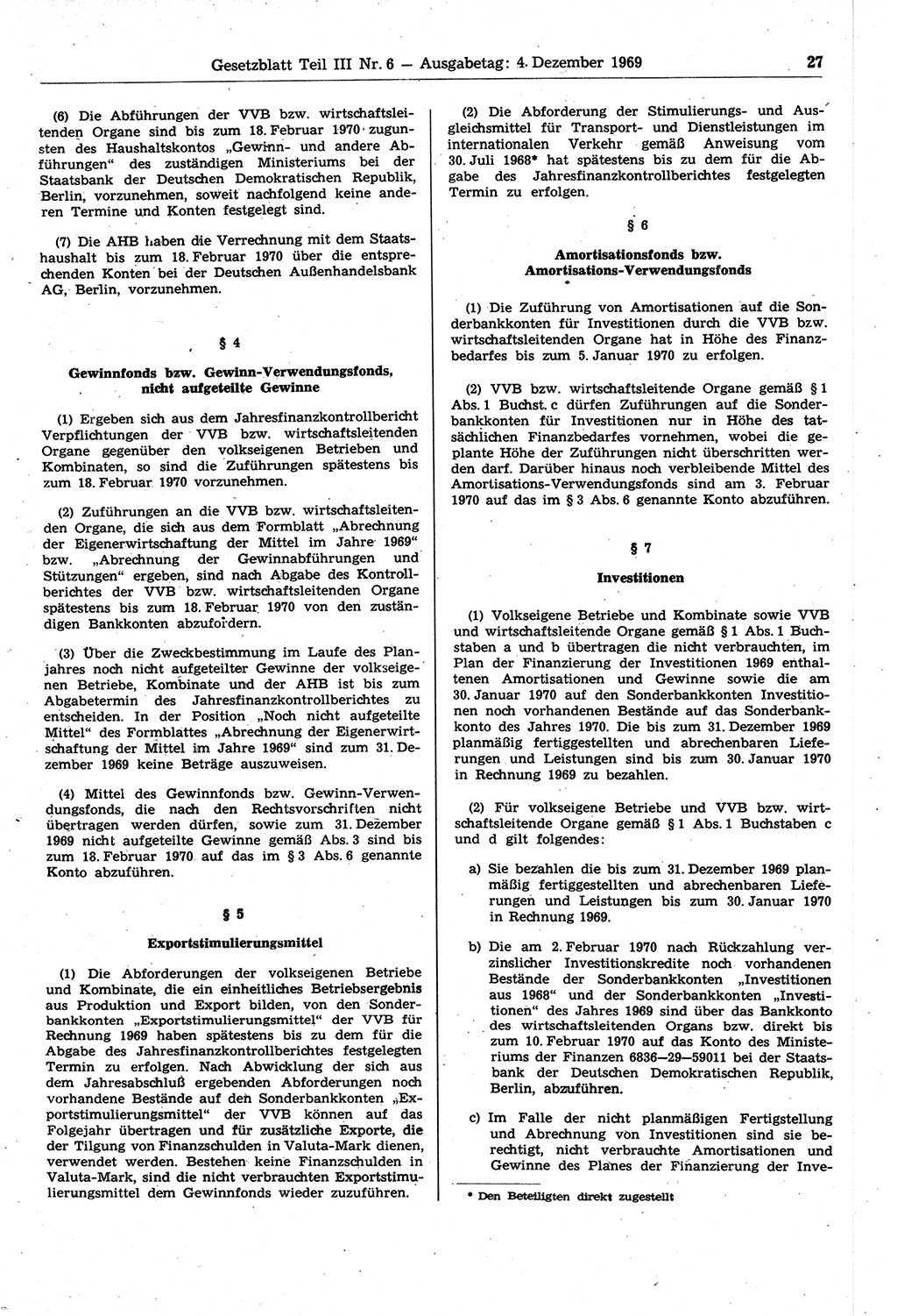 Gesetzblatt (GBl.) der Deutschen Demokratischen Republik (DDR) Teil ⅠⅠⅠ 1969, Seite 27 (GBl. DDR ⅠⅠⅠ 1969, S. 27)