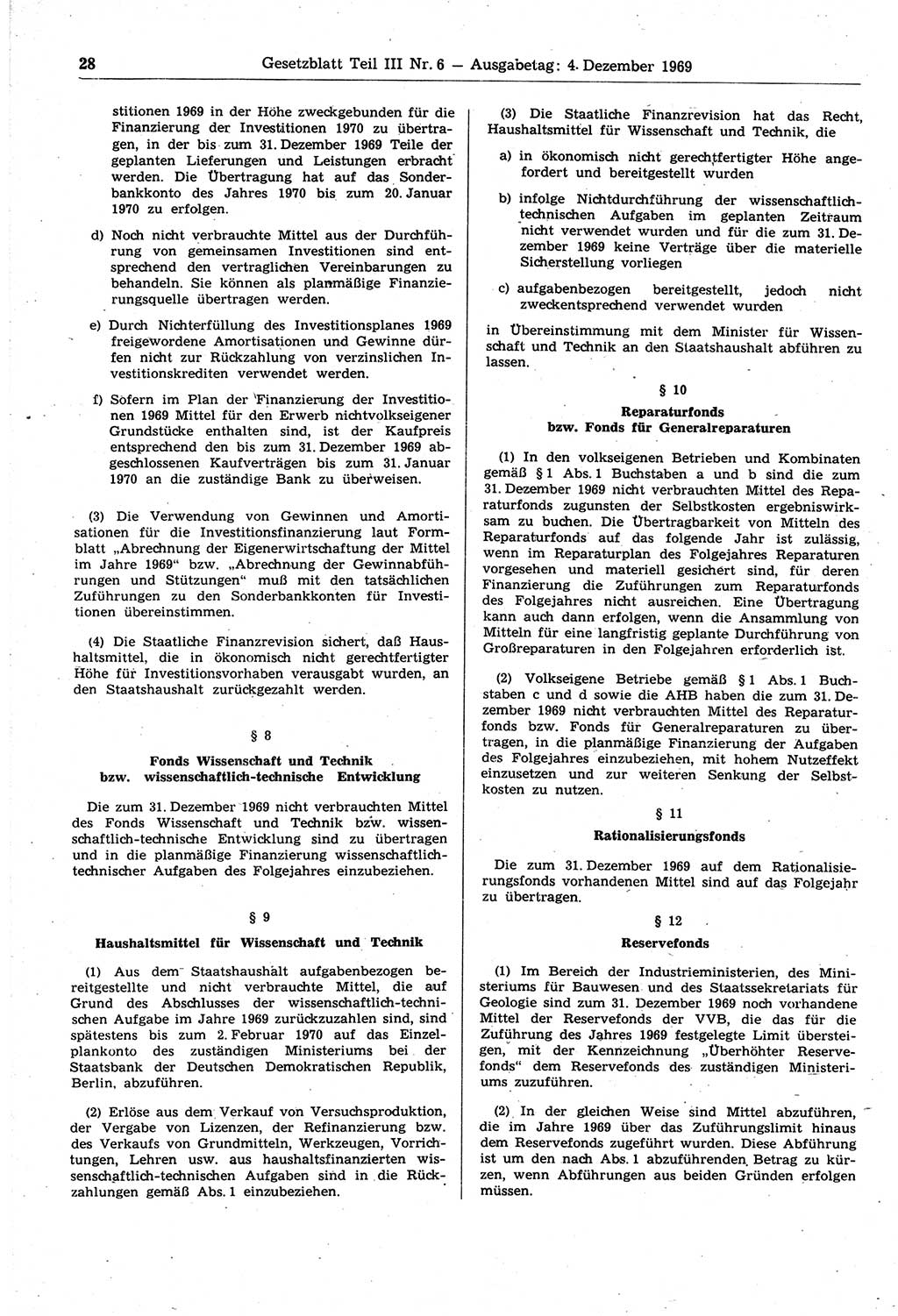Gesetzblatt (GBl.) der Deutschen Demokratischen Republik (DDR) Teil ⅠⅠⅠ 1969, Seite 28 (GBl. DDR ⅠⅠⅠ 1969, S. 28)