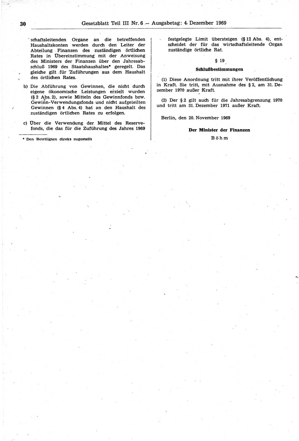 Gesetzblatt (GBl.) der Deutschen Demokratischen Republik (DDR) Teil ⅠⅠⅠ 1969, Seite 30 (GBl. DDR ⅠⅠⅠ 1969, S. 30)