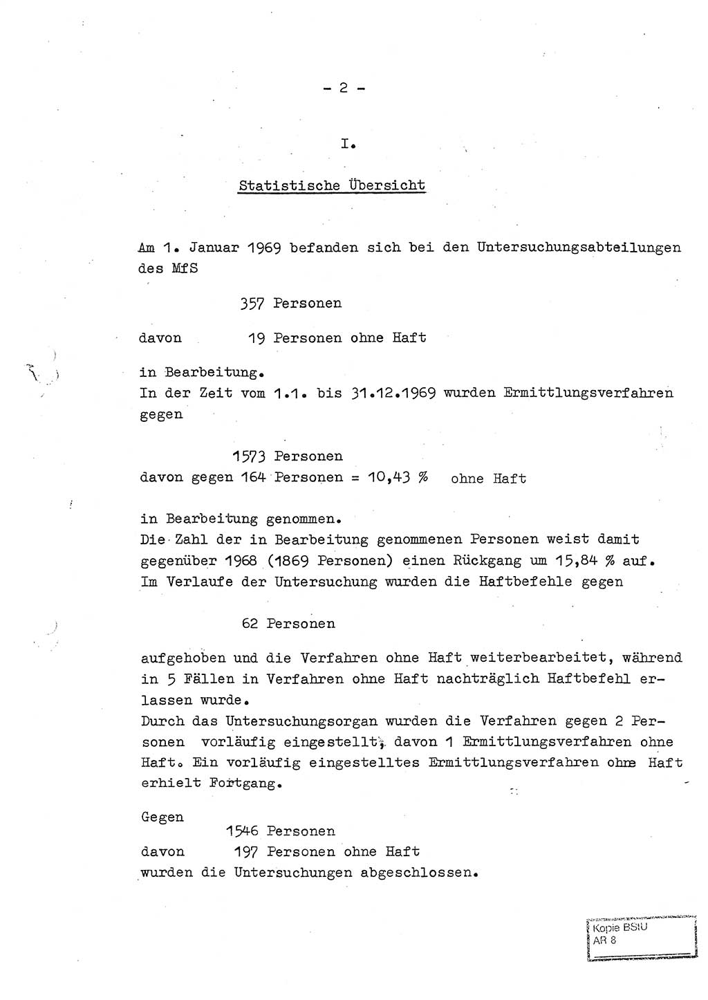 Jahresbericht der Hauptabteilung (HA) Ⅸ 1969 des Ministeriums für Staatssicherheit (MfS) der Deutschen Demokratischen Republik (DDR), Berlin 1970, Seite 2 (J.-Ber. MfS DDR HA Ⅸ /69 1970, S. 2)